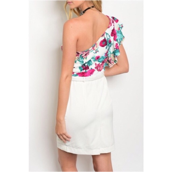 *CLEARANCE* One Shoulder Floral Ruffle Mini Dress - Picture 3 of 4